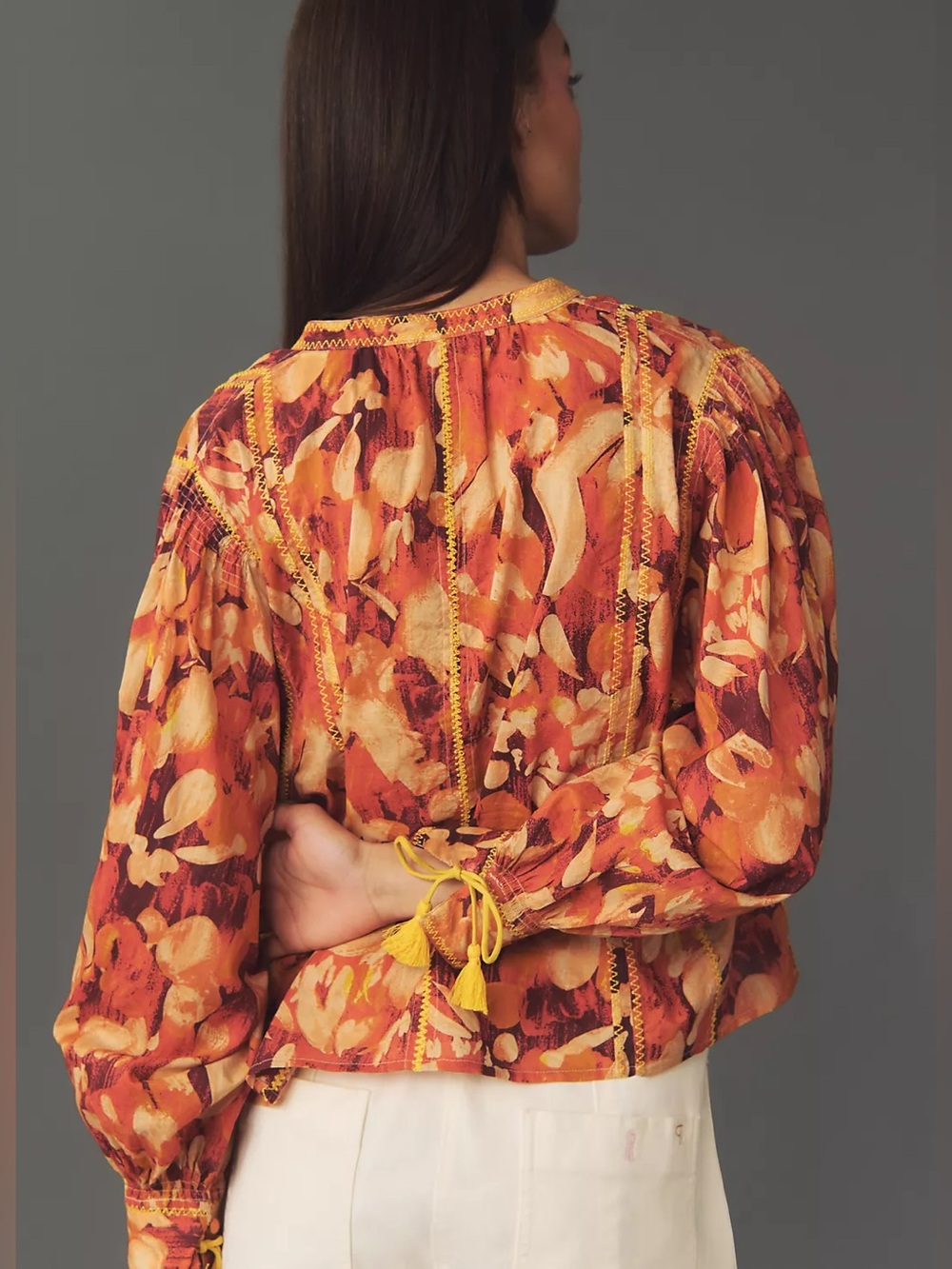 Anthropologie Tassel Stitched Blouse - Picture 2 of 7
